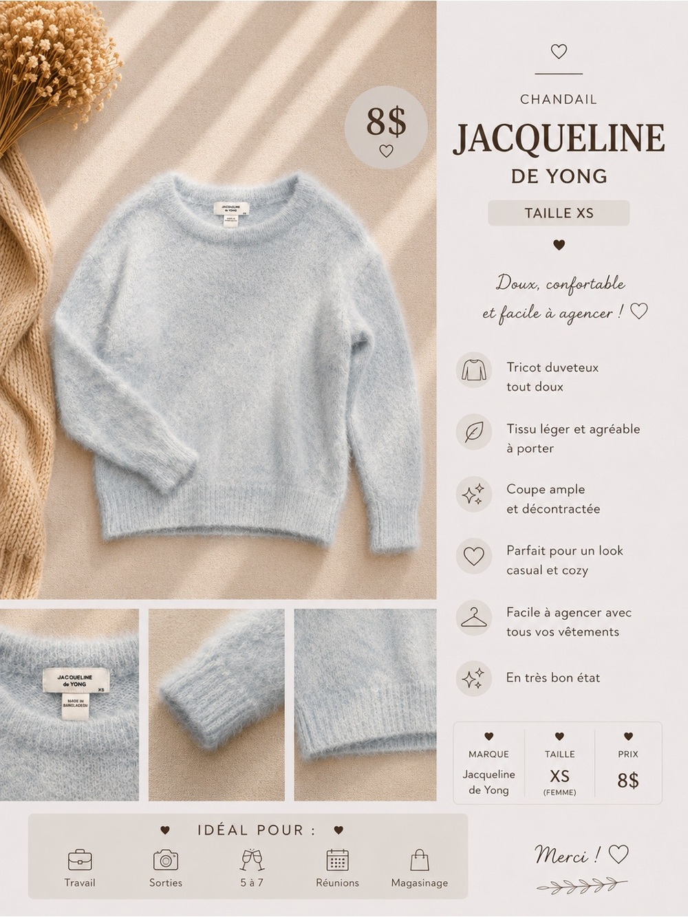 Women's Light Blue Crew Neck Sweater - XS